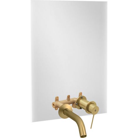 Espejo LED de 80 cm con 2 orificios + mezclador de lavabo integrado JACOB DELAFON Grands Boulevards Latón cepillado + cuerpo integrado