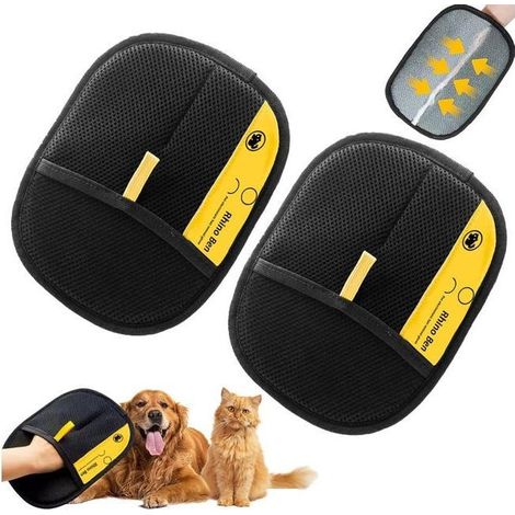 Lot de 2 gants de toilettage double face pour animaux domestiques, antistatiques, pour le lavage, l' des poils, le toilettage