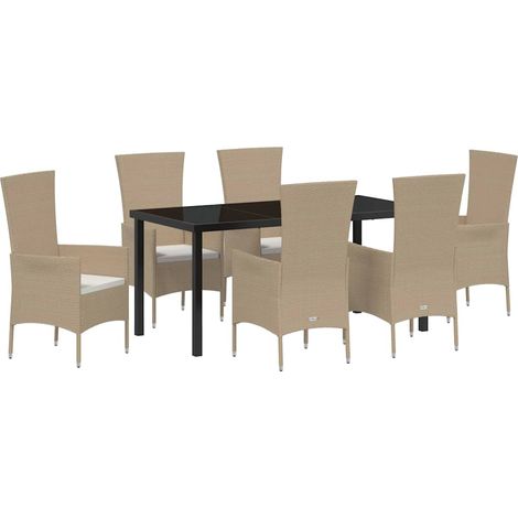 Maison Exclusive - Set da Pranzo per Giardino con cuscino 7 pcs Beige polyrattan (1/5)