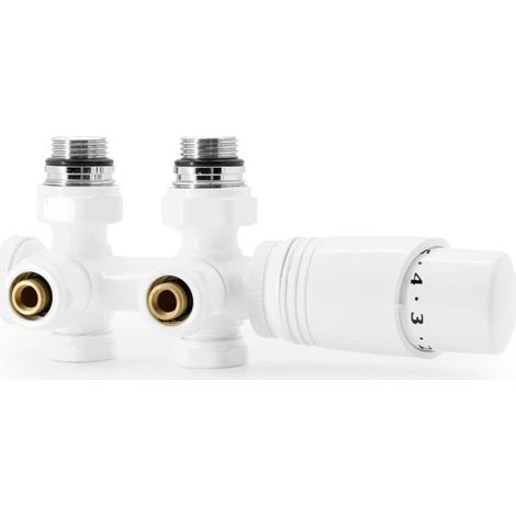 Blanc Kit Multibloc Universel Pour Radiateur, Raccordement Central avec 50mm, Vannes Thermostatiques Pour Radiateur et Chauffage (1/5)