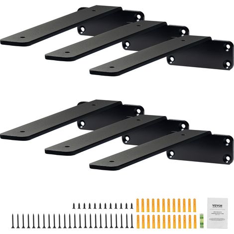 VEVOR Shelf Bracket, 6”L x 4”W x 1.6”H 6 Pcs, Heavy Duty Floating Shelf Brackets, Brackets for Shelves, 5mm Thick Matte Black L Shelf Bracket,Steel Shelving Brackets with 160 lbs Load Capacity (1/5)