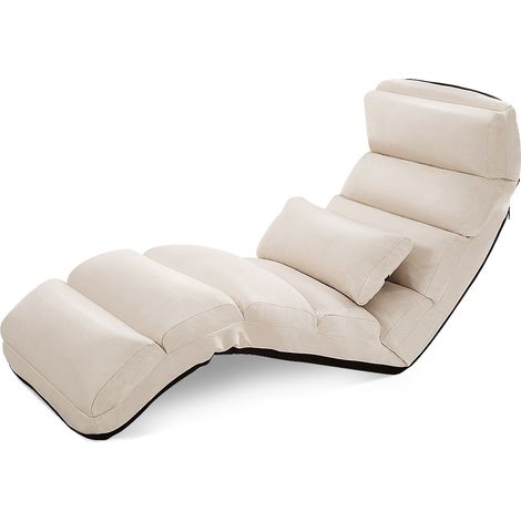 Poltrona pieghevole da terra rivestito in finto camoscio, Divano imbottito regolabile in 5 posizioni Beige (1/4)