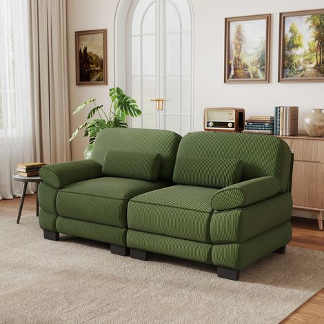Divano modulare 2 posti in velluto a coste verde, 194 x 88,5 x 94 cm (1/5)