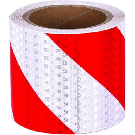 Ruban réfléchissant 10 cm x 10 m - Ruban adhésif pour chantier de garage - Rouge et blanc - Visibilité améliorée - Ruban de (1/5)