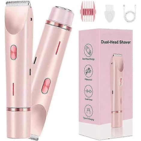 Rasoir bikini Dermave pour femme (2025) - Tondeuse électrique double tête, utilisation sur peau sèche ou humide, rose (1/5)