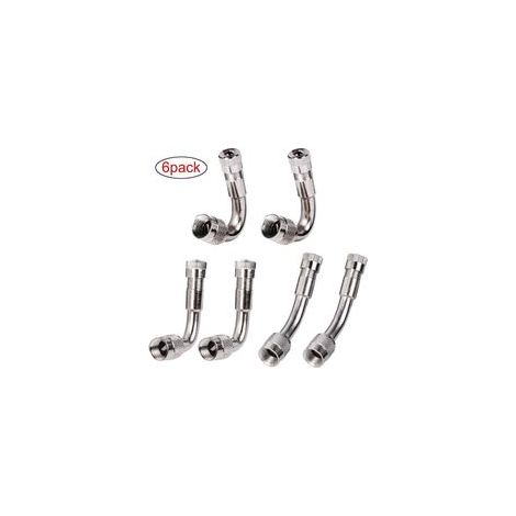 Rallonges de valve pour pneus 6 pièces – Angles 45°, 90°, 135° – Laiton chromé – Accessibilité facile pour gonflage (1/4)