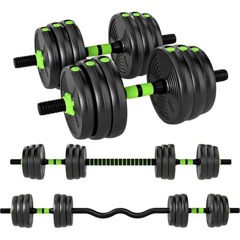 Juego de mancuernas ajustables 20 kg 3 en 1 con barra recta y barra EZ (1/4)
