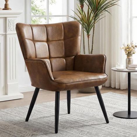 Ohrensessel Braun PU-Leder Skandinavischer Stil Esszimmerstuhl Loungesessel (1/5)