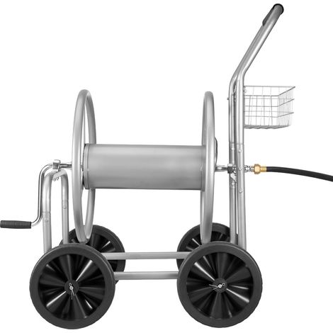 Dévidoir à tuyau d'arrosage pour 76 m de tuyau de 16 mm, chariot à 4 roues en acier avec panier, jardin et pelouse, entrepôt (1/5)