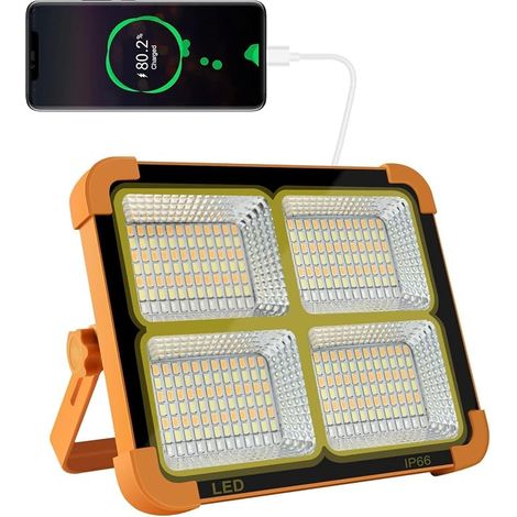 Faro da lavoro portatile a LED ad energia solare, 100W, 1000LM, luminosità regolabile in continuo, batteria ricaricabile, ideale per lavori di emergenza in caso di uragano. (1/4)