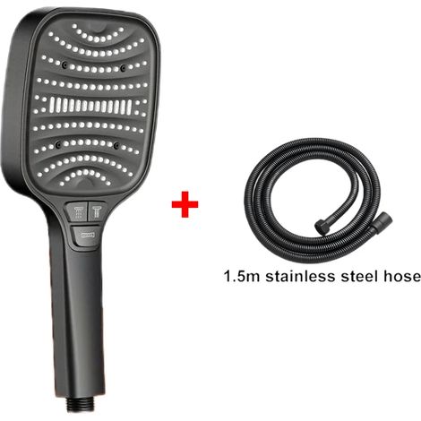 (Kit de flexibles noirs) Pommeau de douche turbo pressurisé à 8 jets, grand panneau de 12 cm, économe en eau, filtre ABS épais anti-explosion (1/5)