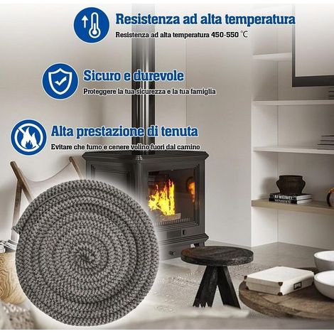 Cord of seal of fireplace for door of pan, 10 mm x 4 m, in fiber of glass flame, for pans, fireplaces, ovens and boiler. Resistant to temperatures up to 450-550 °C. Black. (1/4)