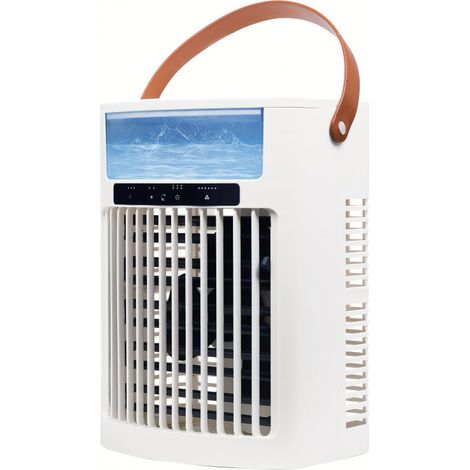 Klimagerät-Tischventilator mit Schnellkühlung, 4-in-1-Funktion, 1000-ml-Wassertank, fünf Windgeschwindigkeiten, drei Sprühstufen, Timer, Verdunstungskühlung, farbigem Nachtlicht (weiß)