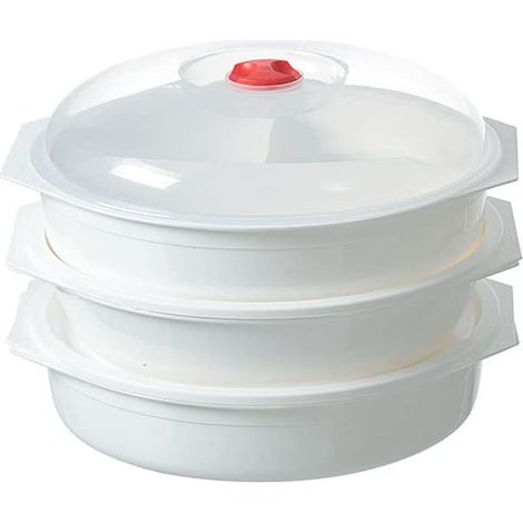Set di 3 ciotole adatte al microonde con coperchi ventilati - senza BPA - lavabili in lavastoviglie e adatte al congelatore, 3 L - Bianco/Trasparente