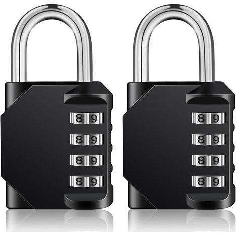 Cadenas Code 4 Chiffres, Cadenas Casier Pour Vestiaire Sport, Scolaire, College, Cadenas a Code Pour Casier, Abri de Jardin (2 Pièces, Noir) (1/4)