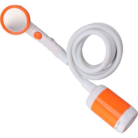Tragbares Duschset aus ABS, Edelstahl und PVC, batteriebetriebene elektrische Duschpumpe mit 3 Geschwindigkeitsstufen für Camping und Outdoor-Aktivitäten, orange und weiß. (1/5)