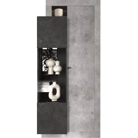 Vitrinenschrank Design 2 Türen Kollektion DOMI. Farbe Anthrazit mit Betoneffekt