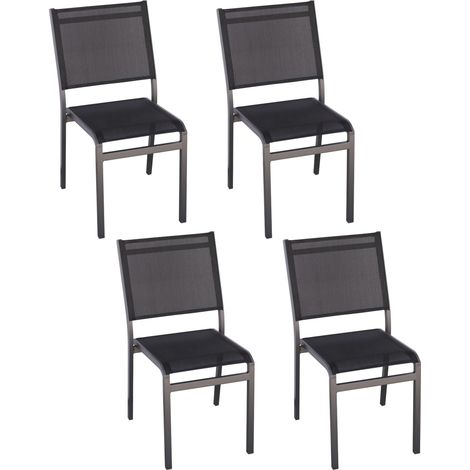 Set 4 Sedie per Esterni Impilabili in Alluminio, Arredamento Giardini, Bar, Ristoranti, Colore Antracite (1/5)