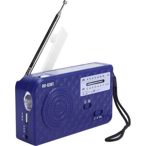Radio multifonction à manivelle d'urgence à énergie solaire RD638 ABS avec fonction FM/AM, bleu (1/5)