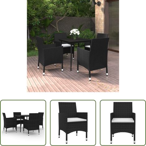 Chaises de jardin - Ensemble à manger de jardin coussins 5 pcs Résine tressée Verre (1/5)