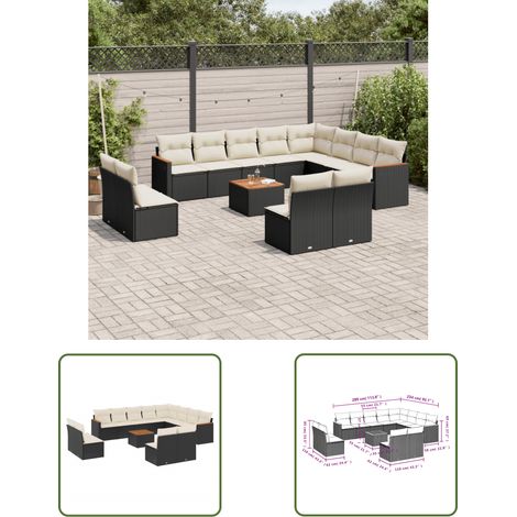 The Living Store 13-tlg. Garten-Sofagarnitur mit Kissen Schwarz Poly Rattan - Gartenmöbel - Outdoor Möbel - Rattan Sofa - Esstisch Set - Lounge Set (1/3)