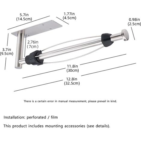 Porte-rouleau de papier (argent) mural, organisateur de cuisine, support pour film alimentaire en acier inoxydable, outil d'installation inclus (1/5)