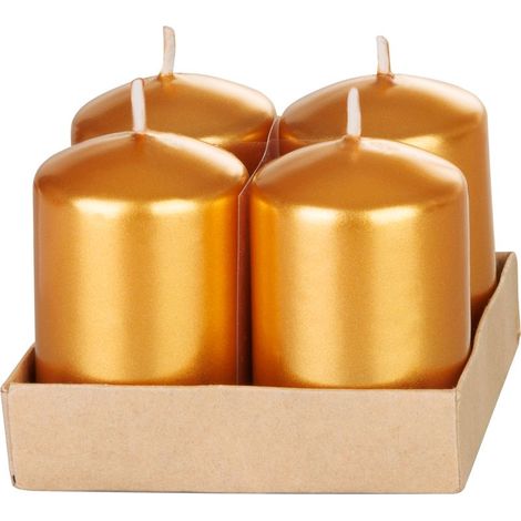 Kerze MagicHome Weihnachten, 4x6 cm, zylindrisch, Packung 4 Stk., gold, Metallic-Effekt, Advent (1/2)