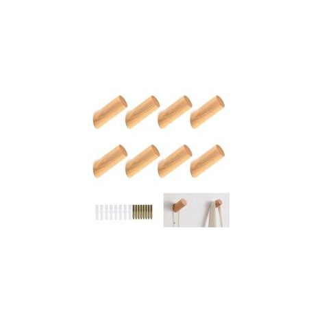 Lot de 8 Crochets Muraux en Bois, Patères Design pour Entrée, Salon ou Chambre. Idéal pour Suspendre Vêtements, Sac à Main et Écharpe (1/4)