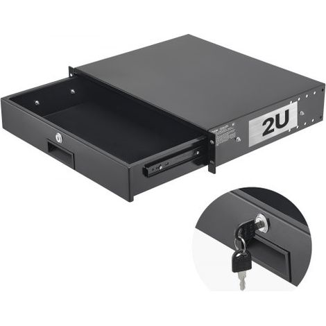 Cajón para Montaje en Rack de 2U, Carga de 22,68 kg, Cajón Deslizante con Cerradura y Orificios para Gestión de Cables, para Rack o Gabinete de AV para Servidores de Equipos de Red de 48,26 cm (1/5)