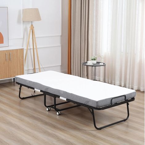 Lit pliant d'appoint 200x75x42,5 cm en acier blanc, gain de place pour chambre FloraGrace (1/5)
