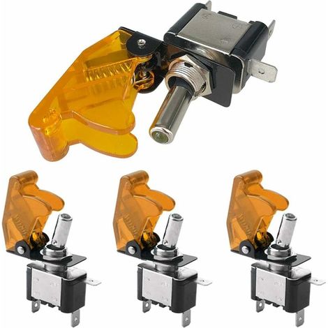 royaluxe - 4Pcs Professionnel Voiture Commutateur à Levier, Jaune LED Indicateur Jaune Étanche Couverture, ON-OFF 2 Positions 3 Broches SPST Interrupteur Bascule, pour Bateau Auto Camion (20A / 12VDC)