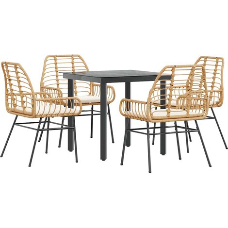 Ensemble à manger jardin coussins 5 pcs,Salon de jardin marron poly rotin verre CFW55330 (1/5)