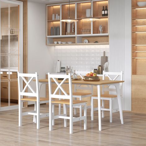Lot de 4 chaises de salle à manger en bois massif chaise de cuisine esprit campagne dossier croisé blanc et chêne (1/5)