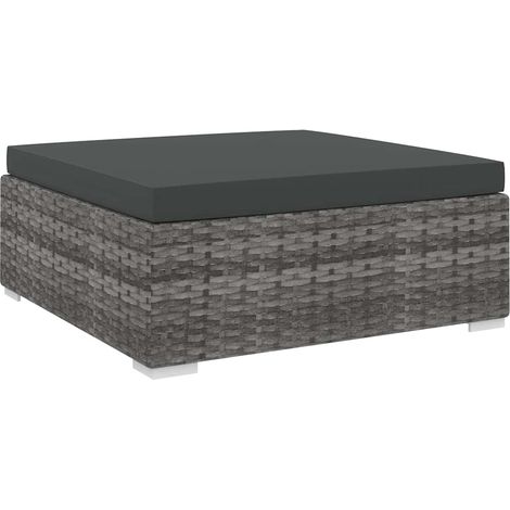 Repose-pied de Jardin Modulable en Résine Tressée avec Coussin Gris 70 x 70 x 26 cm - PANGIVO (1/5)
