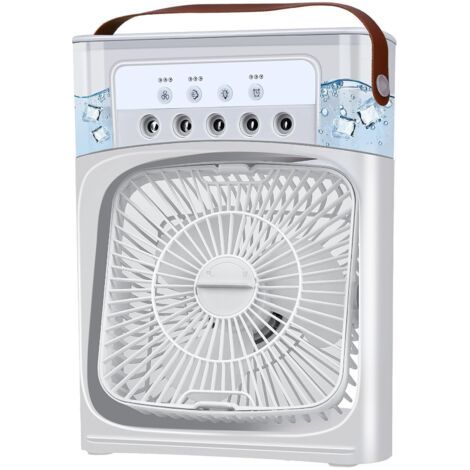 Climatiseur Mobile Portable, Mini Refroidisseur D'air, Mini Air Climatiseur Ventilateur, Air Cooler fan con 3 , Timer, 7 Lumières LED, Modes de Brumisation (Blanc) [Classe énergétique D] (1/5)