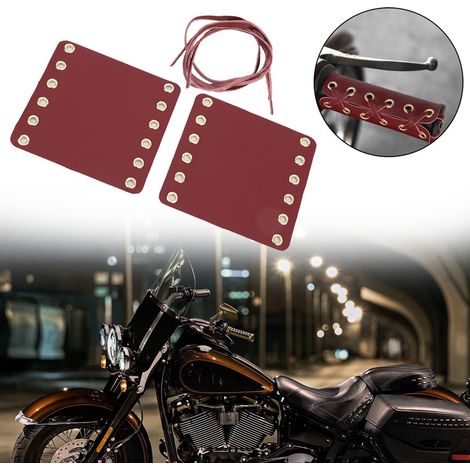 Rote Leder-Motorradlenkergriffe, rutschfeste Überzüge, individuelles Zubehör, 2-teiliges Set, universeller Komfort und Stil. (1/5)