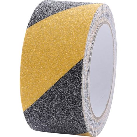 Ruban adhésif antidérapant noir et jaune mat, 5 m x 50 mm, signalisation de danger, marquage au sol, 1 pièce (1/5)