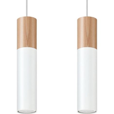 Suspension 2 Lampes Bois Blanc pour Ampoules GU10 - SILAMP (1/4)