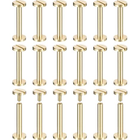 Lot de 30 Vis en Laiton, 25X10mm, à Tête Plate, avec Clou à Vis pour la Reliure et la Création Artisanale en Cuir