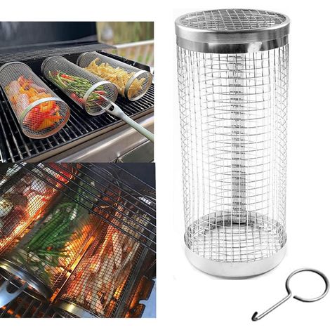 panier à griller à roulettes, grille de barbecue en acier inoxydable, cylindre de barbecue, panier à griller, outil de barbecue, S-AquaForge (1/5)