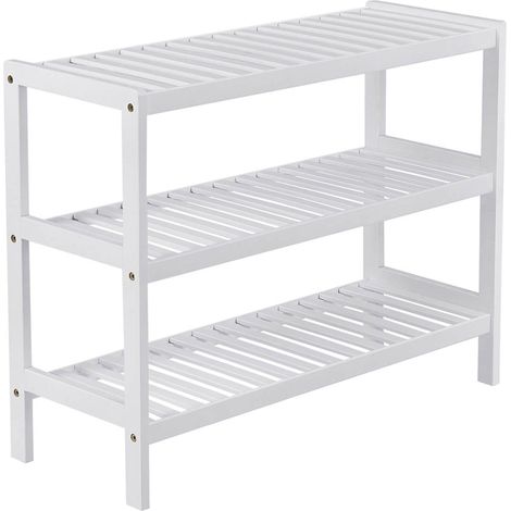 Scarpiera/scaffale portaoggetti in bambù a 3 ripiani 70 x 26 x 55 cm bianco 120005493