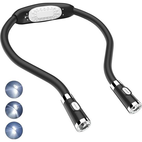 Luz de lectura LED, lámpara de cuello, luz nocturna LED flexible con manos libres, para llevar alrededor del cuello, funciona con pilas, para bricolaje, tejido, reparaciones, camping, viajes, barbacoa (1/5)