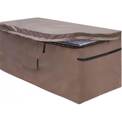 Housse Imperméable pour Coffre de Rangement en Jardin, Couverture pour Boîte de Terrasse avec Couvercle à Zip et Ventilation, Oxford 420D Brun (130 x 71 x 67 cm) (1/5)