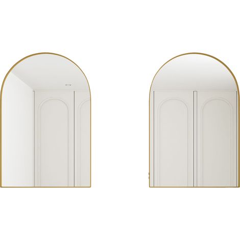 Armoire miroir cintrée élégante, meuble mural encastrable avec cadre métallique doré, étagères ajustables, rangement pour salle de bain, salon et chambre (1/5)