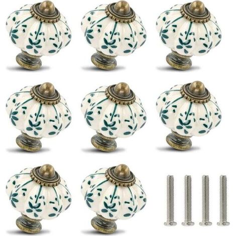 Lot de 12 boutons en céramique ivoire et verte - boutons d'armoire citrouille boutons de commode rétro - tirettes de tiroir vintage avec vis pour tiroir de placard armoire et projet de (1/4)
