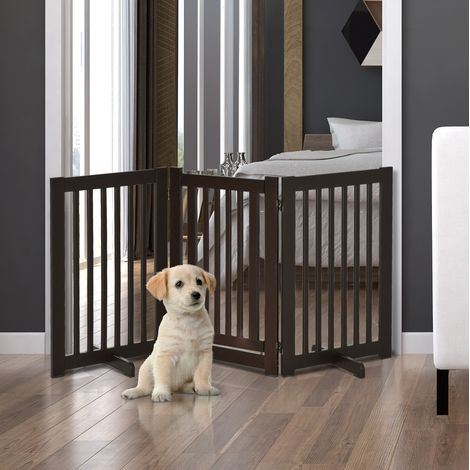 Barriera per cani 155x1,8x76 cm in MDF marrone scuro, modulabile FloraGrace (1/5)