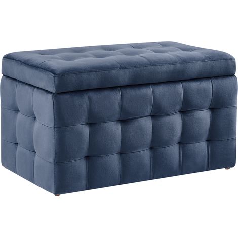 Otomana de terciopelo azul oscuro 72 x 40 cm tela almacenaje banco dormitorio Michigan (1/5)