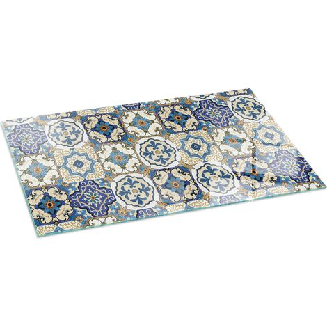 Plaque en verre trempé de sol imprimée sous cheminée style loft et industriel Motif mosaïque avec fleurs 120x60 cm (1/5)