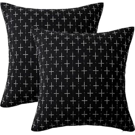 Lot de 2 Taies d'Oreiller Texturées en Polyester Noires 45x45cm, Décoration Moderne pour Canapé et Lit (1/4)