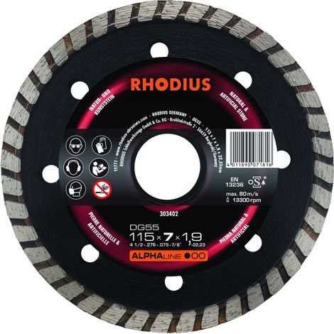 RHODIUS Disque de tronconnage diamant - ALPHALINE - DG55 - 115 X 7,0 X 1,9 X 22,23mm